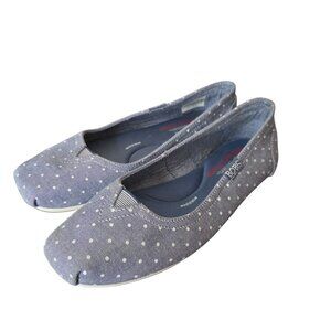 Bobs US Womens Sz 6 Polka Dot Memory Foam Flats Denim Blue